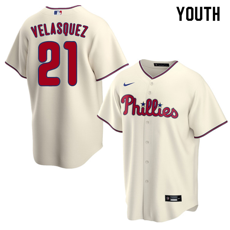 Nike Youth #21 Vince Velasquez Philadelphia Phillies Baseball Jerseys Sale-Cream